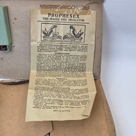 Rare Prophesex Magic Sex Indicator German Pendulum Set w Box Instructions 1950s - Picture 3 of 7